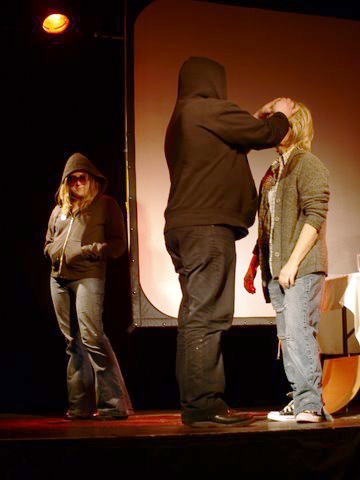 Johanna Householder: <em>The subject of art: Badiou, Cobain</em>, changing into Cobain, 2010, performance shot, <em>CHAOS</em>; photo Jordan Hutchings; courtesy CHAOS” width=”320″><br /><br>
<div class=